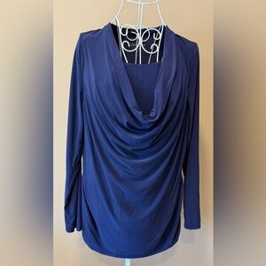 Coldwater Creek Cowl Neck Top L 14 Navy Elevated Basic Quiet Luxury Capsule EUC